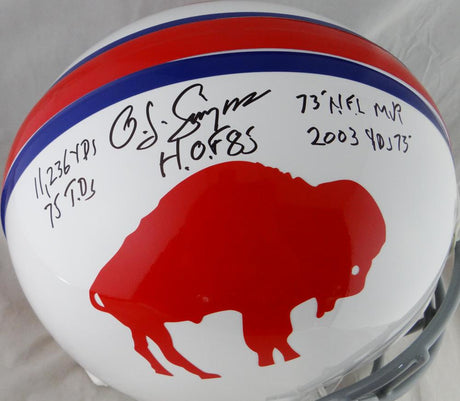 O.J. Simpson Signed Bills F/S Authentic 65-73 TB Helmet W/ 5 Stats- JSA W Auth *Blk