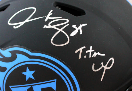Derrick Mason Signed Tennessee Titans F/S Eclipse Speed Authentic Helmet w/Titan Up- Beckett W Hologram *Silver