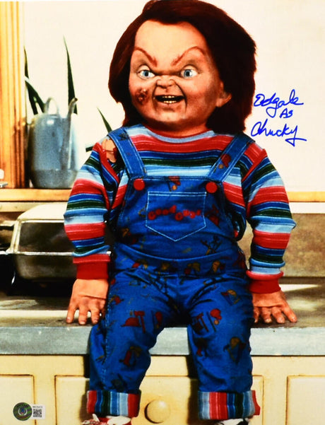 Ed Gale Autographed 11x14 Chucky Close Up Photo -Beckett W Hologram *Blue Image 1