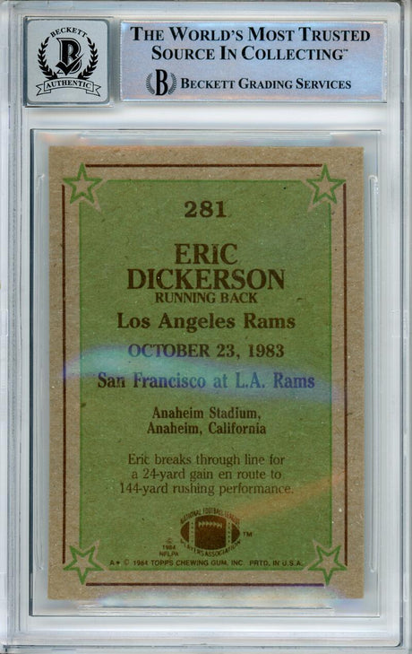 1984 Topps #281 Eric Dickerson Instant Replay Rams BAS Autograph 10 Image 2