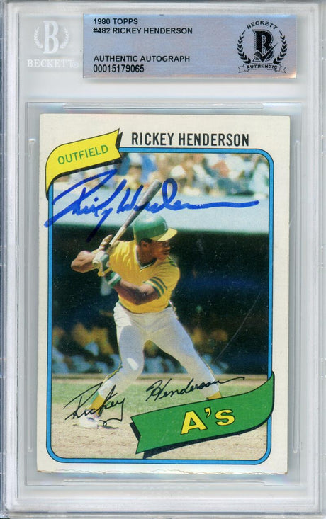 1980 Topps #482 Rickey Henderson RC Oakland A's BAS Autograph 10  Image 1