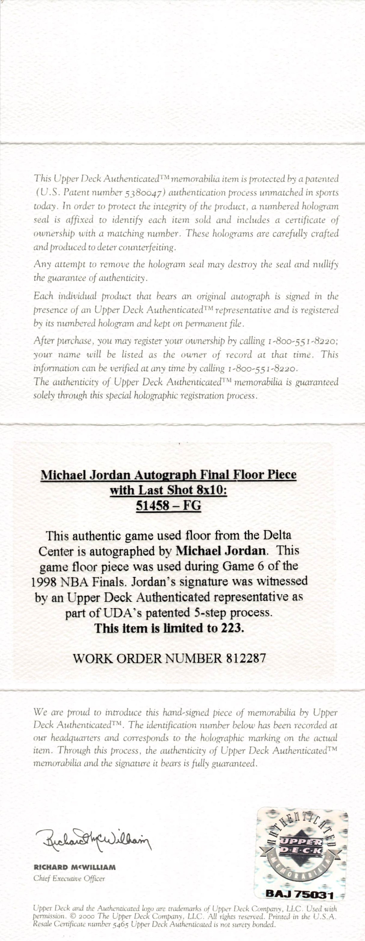 Michael Jordan Signed & Framed 1998 Finals Gm 6 Game Used Floorboard LE /233 UDA