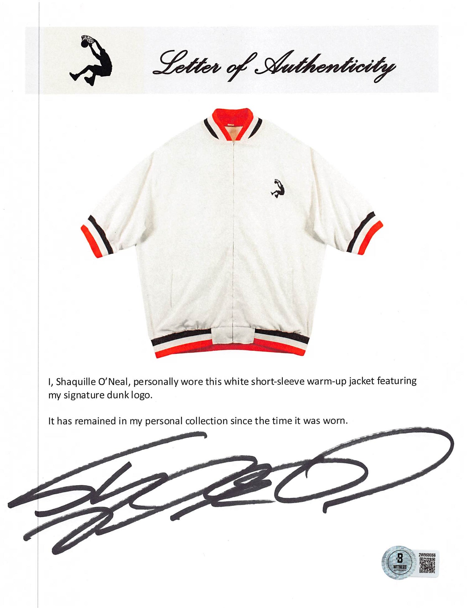 Shaquille O'Neal Authentic Signed White Adidas Warm-Up Jacket BAS Wit #2W958081