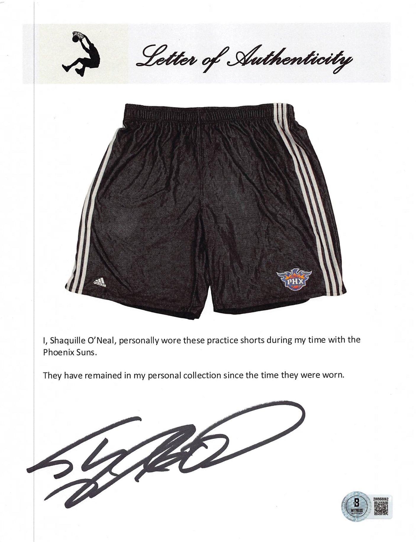 Suns Shaquille O'Neal Signed Black Adidas Practice Shorts BAS Witness #2W958083