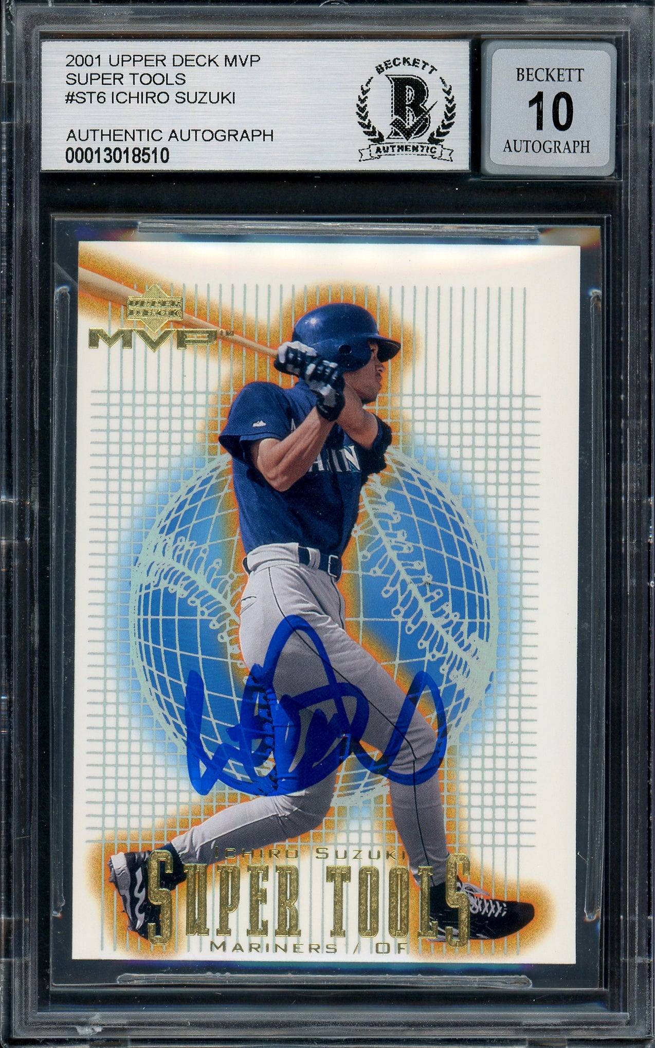 Ichiro Suzuki Autographed 2001 Upper Deck MVP Super Tools Rookie Card #ST6 Seattle Mariners Auto Grade Gem Mint 10 Beckett BAS #13018510