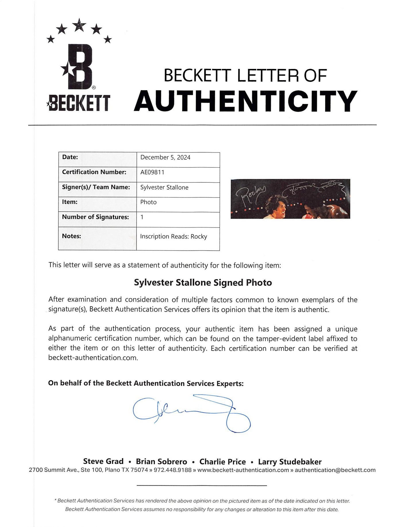 Sylvester Stallone "Rocky" Signed 16x20 Framed Boxing Photo BAS LOA #AE09811