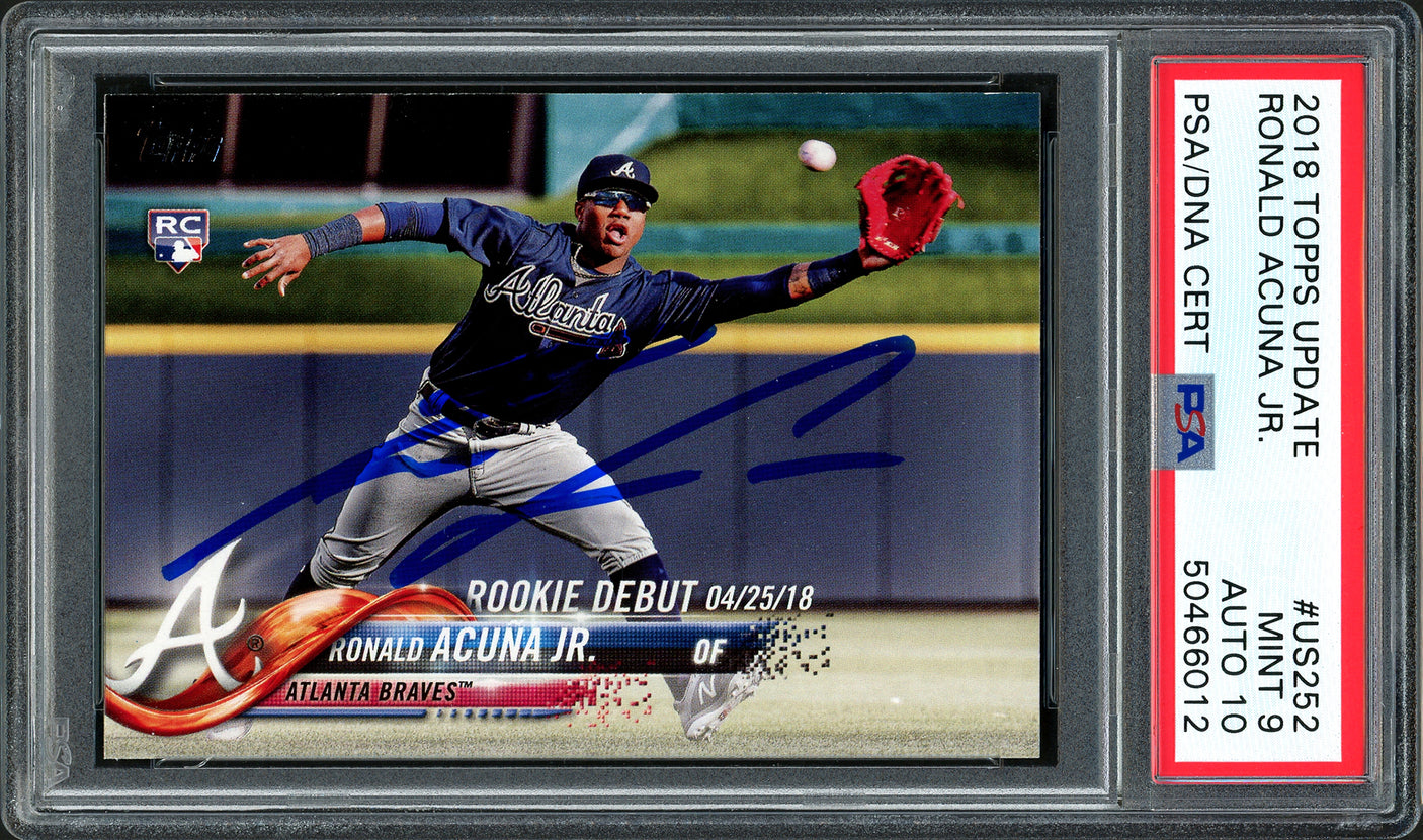 Ronald Acuna Jr. Autographed 2018 Topps Update Rookie Card #US252 Atlanta Braves PSA 9 Auto Grade Gem Mint 10 PSA/DNA #50466012