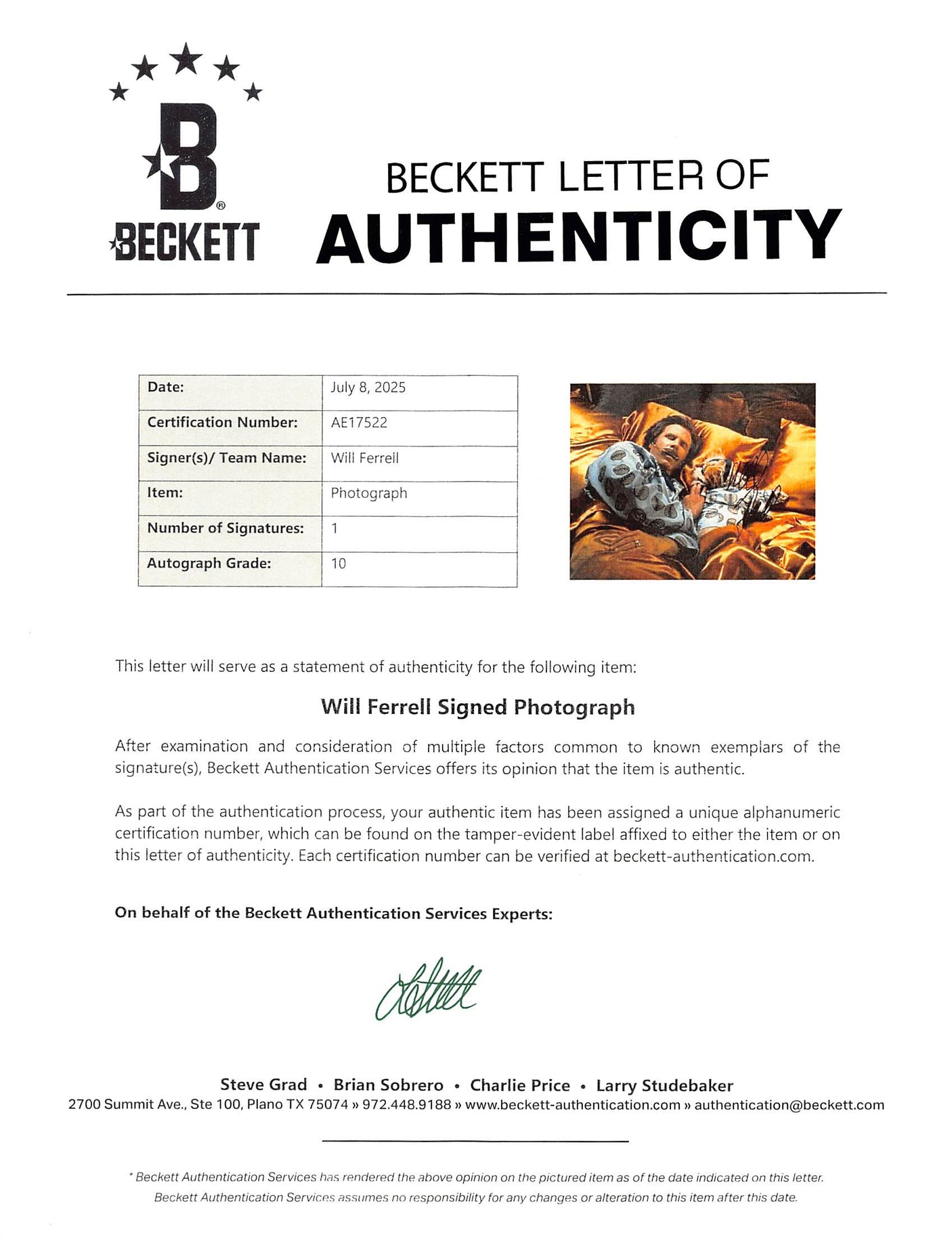 Will Ferrell Anchorman Signed 8x10 Framed Photo Auto Graded 10! BAS #AE17522