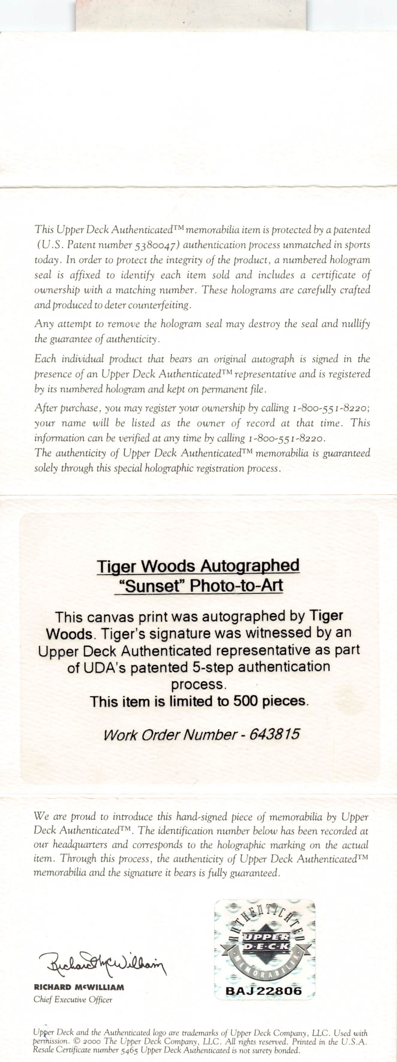 Tiger Woods Signed & Framed 32x40 "Sunset" Canvas LE #467/500 UDA #BAJ22806