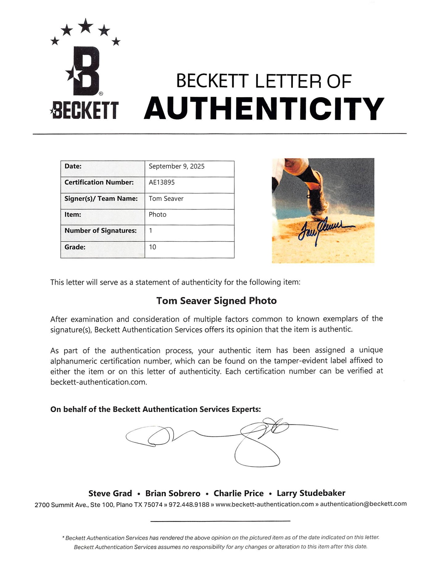 Mets Tom Seaver Authentic Signed 16x20 Photo Auto Graded Gem 10! BAS #AE13895