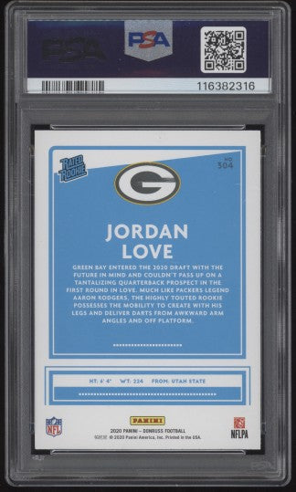 Jordan Love Signed 2020 Donruss Rated Rookie #304 PSA 9 Auto 9