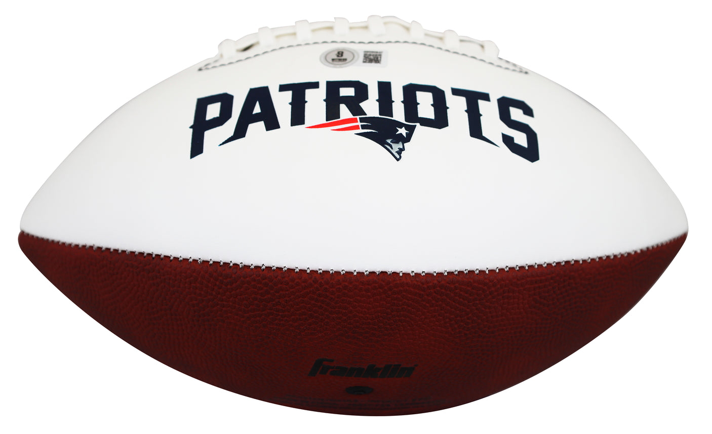 Patriots Ty Law "HOF 19" Signed Franklin White Panel Logo Football W/ Case BAS W