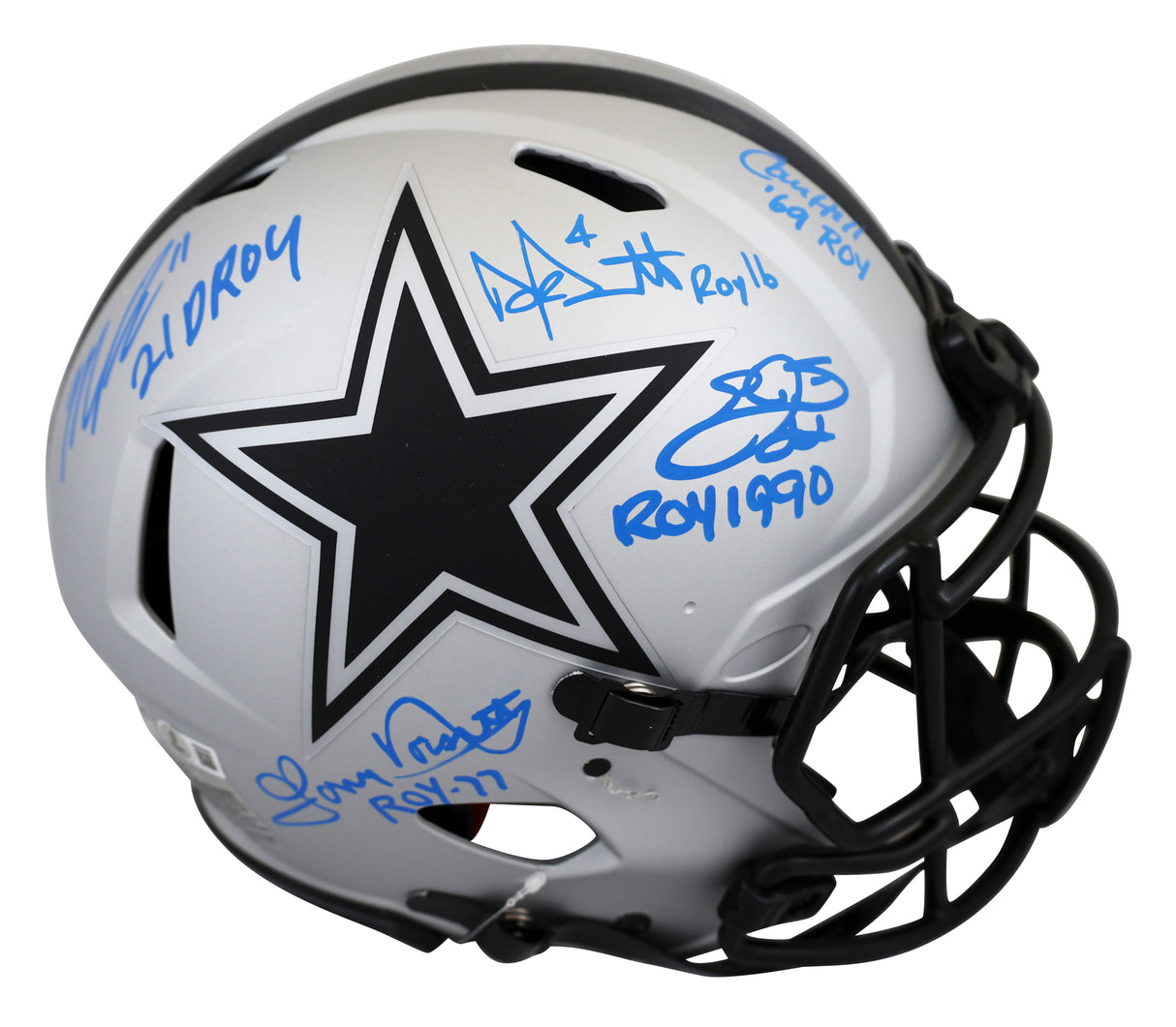 Cowboys ROYs (5) Smith, Prescott +3 Signed Rave F/S Speed Proline Helmet BAS Wit