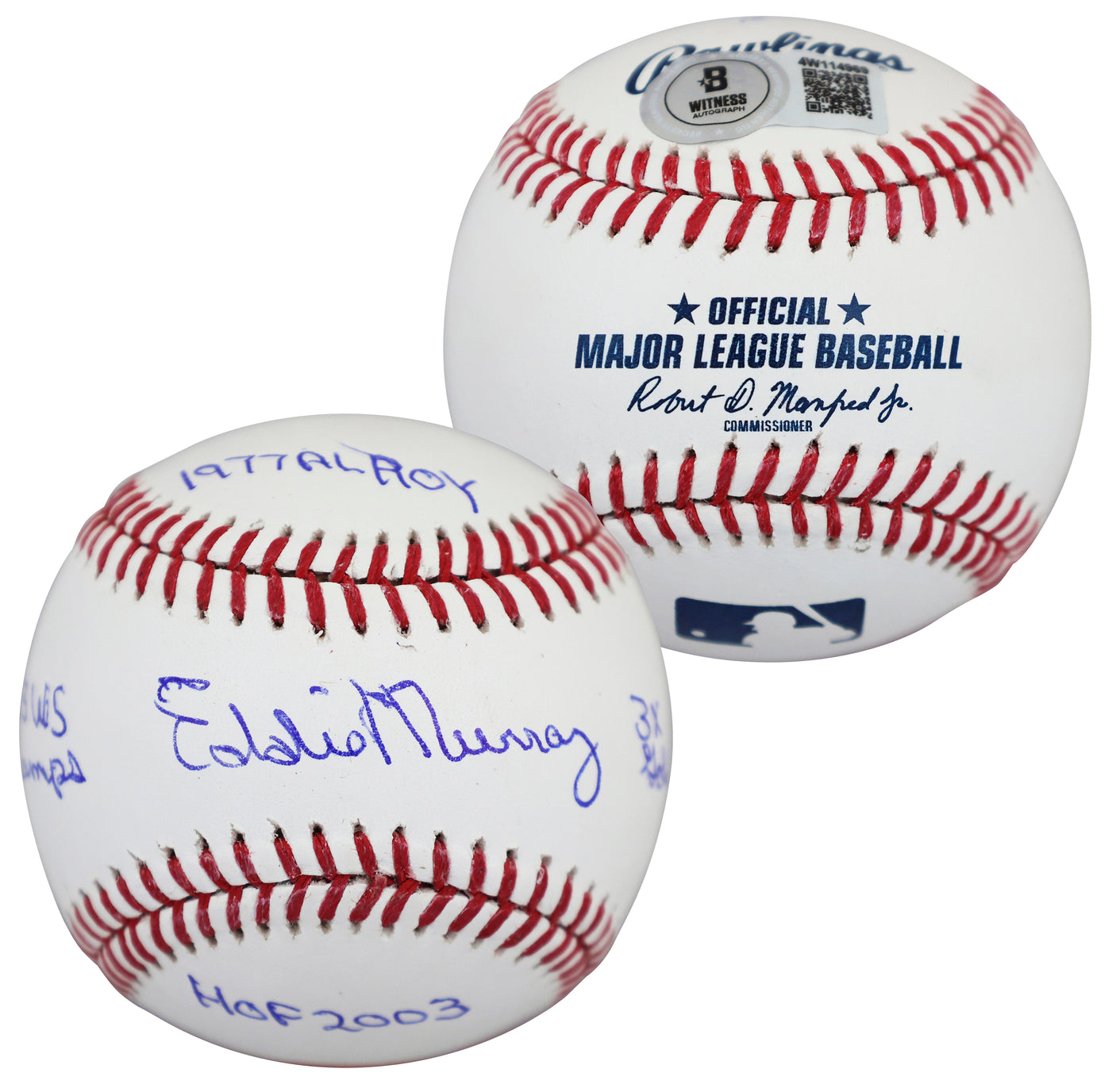 Orioles Eddie Murray "Career Stat" Signed Manfred Oml Baseball W/ Case BAS Wit