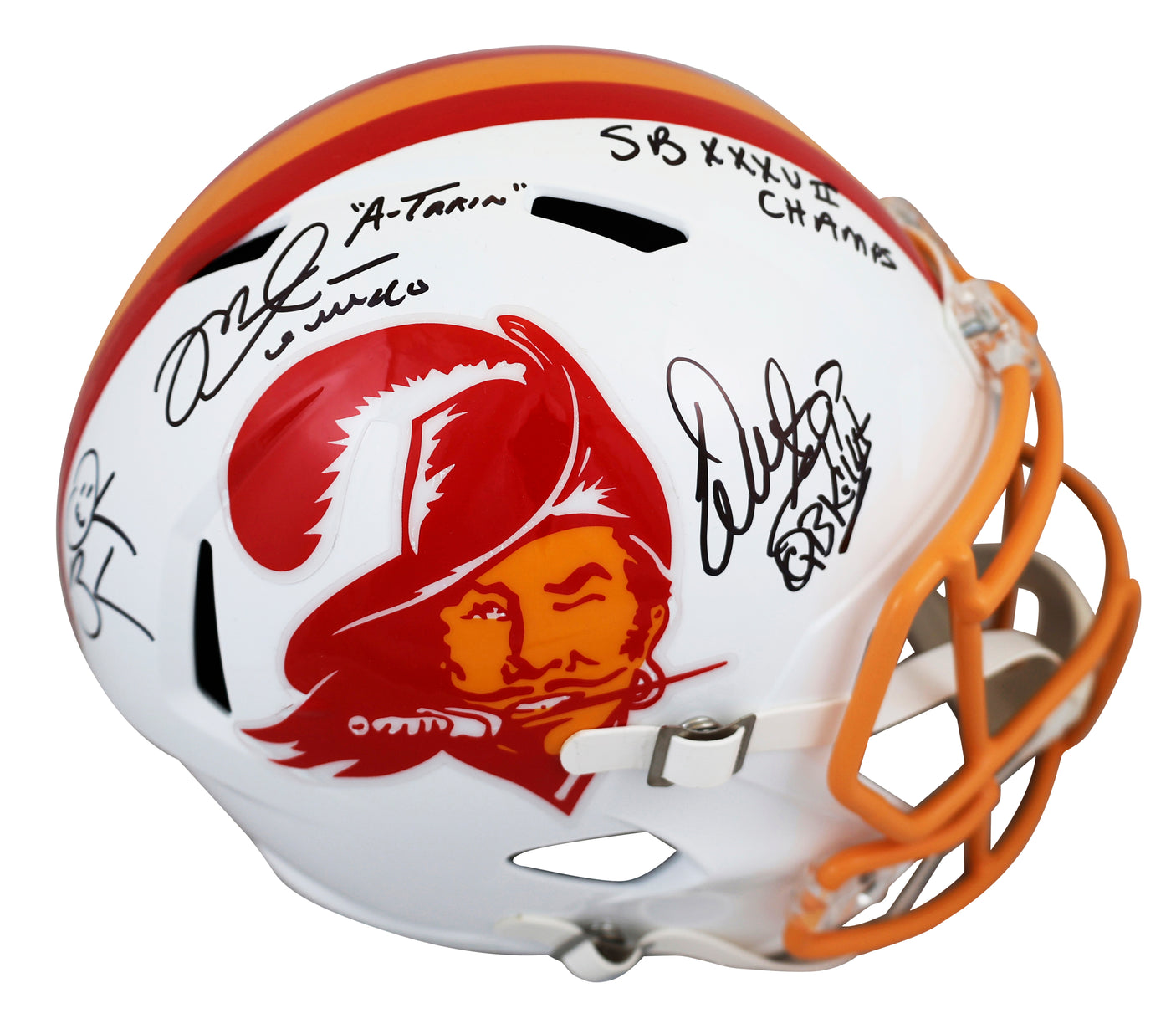 Bucs (3) Sapp, Alstott & Brooks Signed 1976-96 TB F/S Speed Rep Helmet BAS Wit