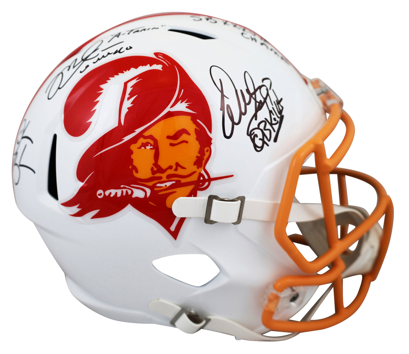 Bucs (3) Sapp, Alstott & Brooks Signed 1976-96 TB F/S Speed Rep Helmet BAS Wit