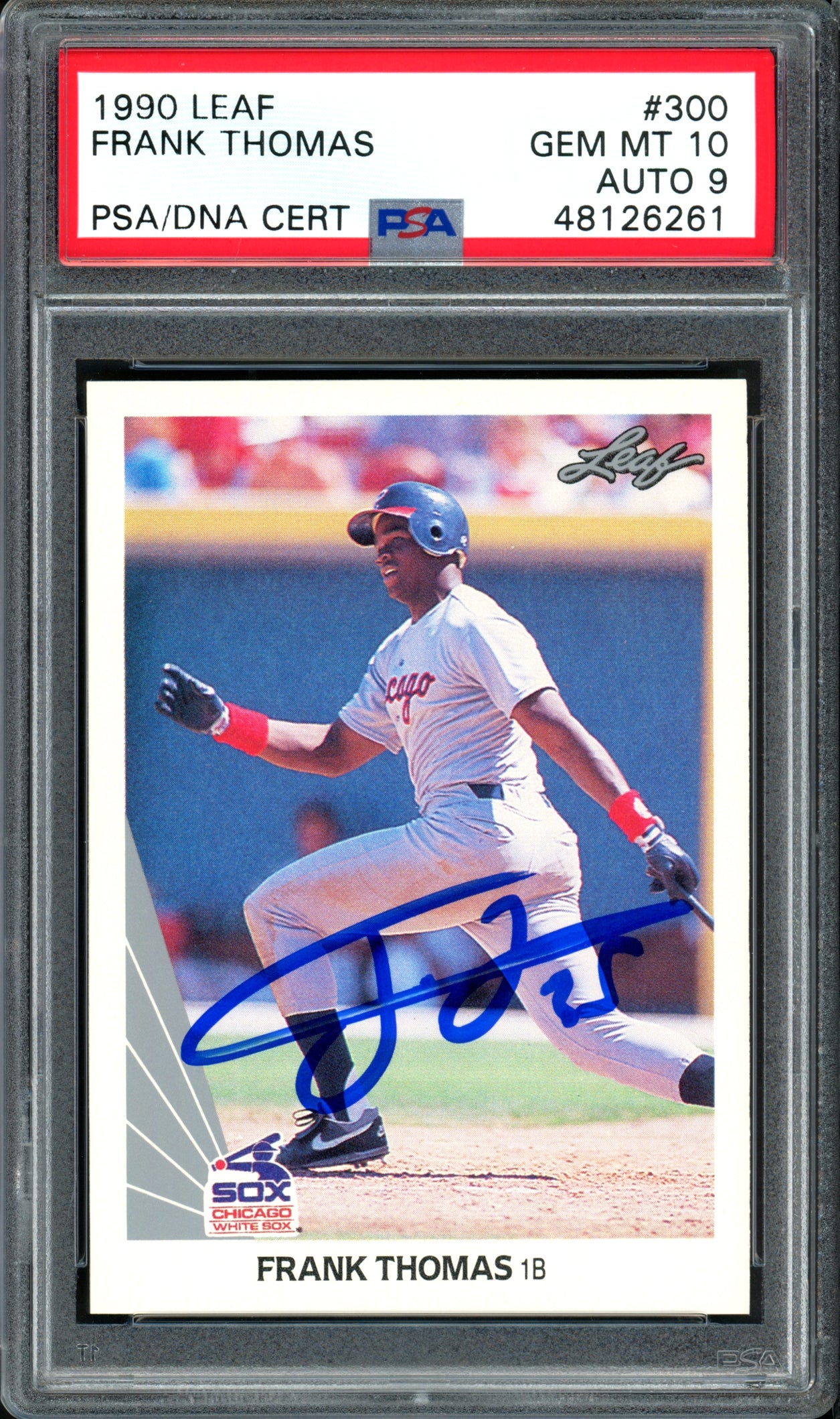 Frank Thomas Autographed 1990 Leaf Rookie Card #300 Chicago White Sox Auto Grade 9 Card Grade Gem-MT 10 PSA/DNA #48126261