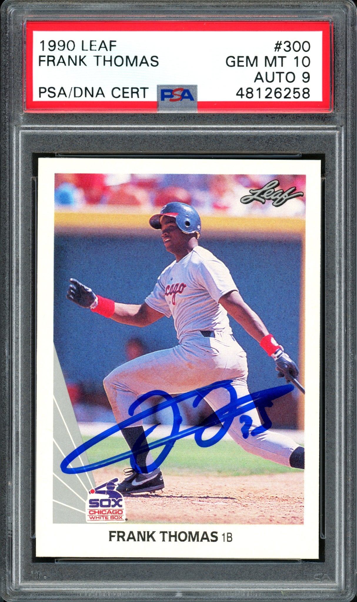 Frank Thomas Autographed 1990 Leaf Rookie Card #300 Chicago White Sox Auto Grade 9 Card Grade Gem-MT 10 PSA/DNA #48126258