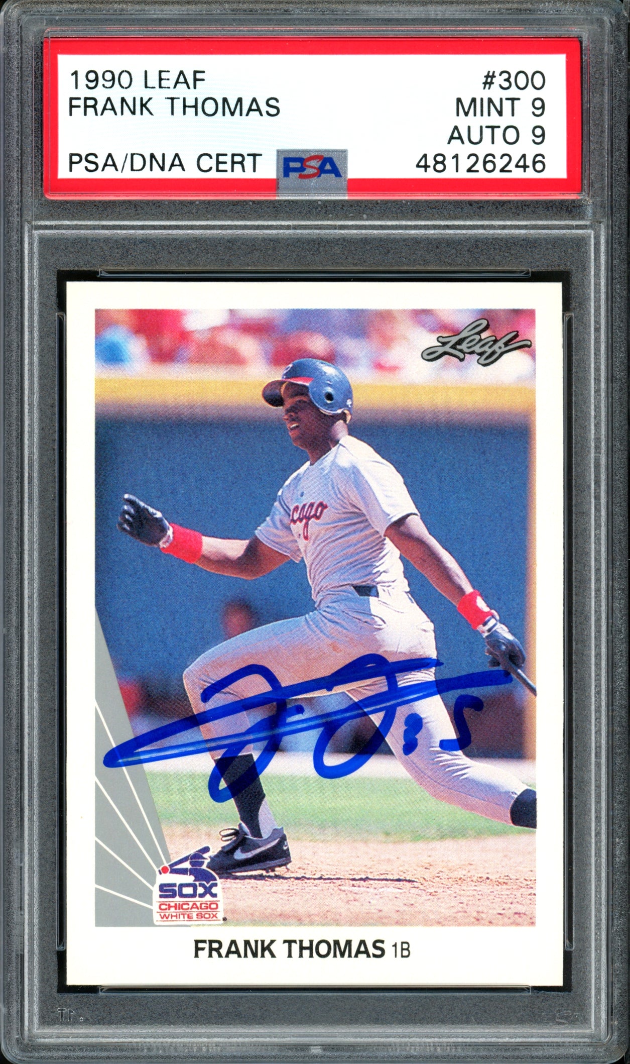 Frank Thomas Autographed 1990 Leaf Rookie Card #300 Chicago White Sox Auto Grade 9 Card Grade Mint 9 PSA/DNA #48126246