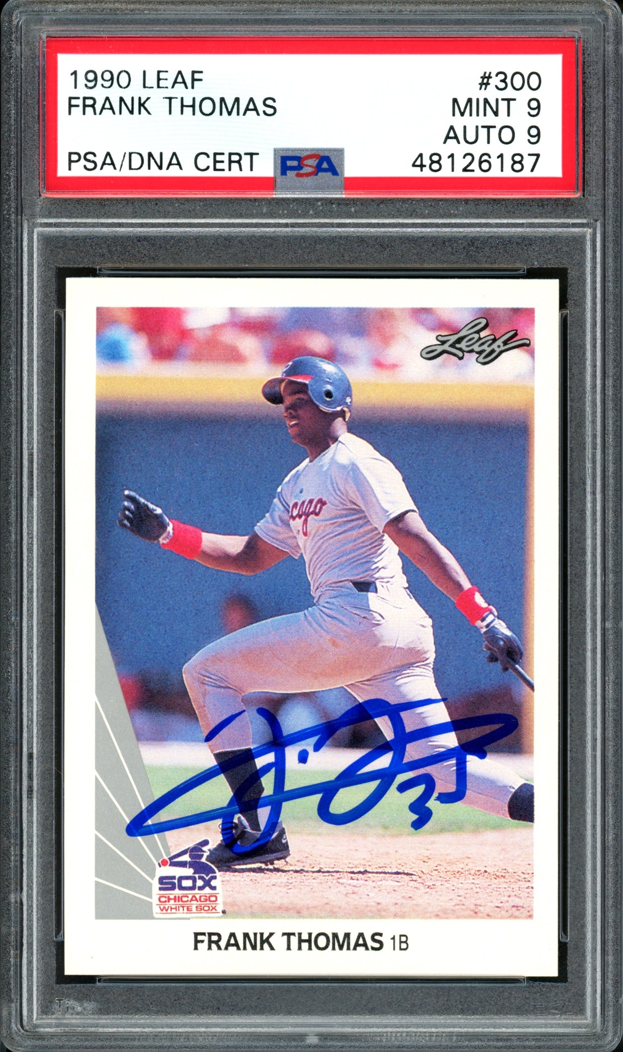 Frank Thomas Autographed 1990 Leaf Rookie Card #300 Chicago White Sox Auto Grade 9 Card Grade Mint 9 PSA/DNA #48126187