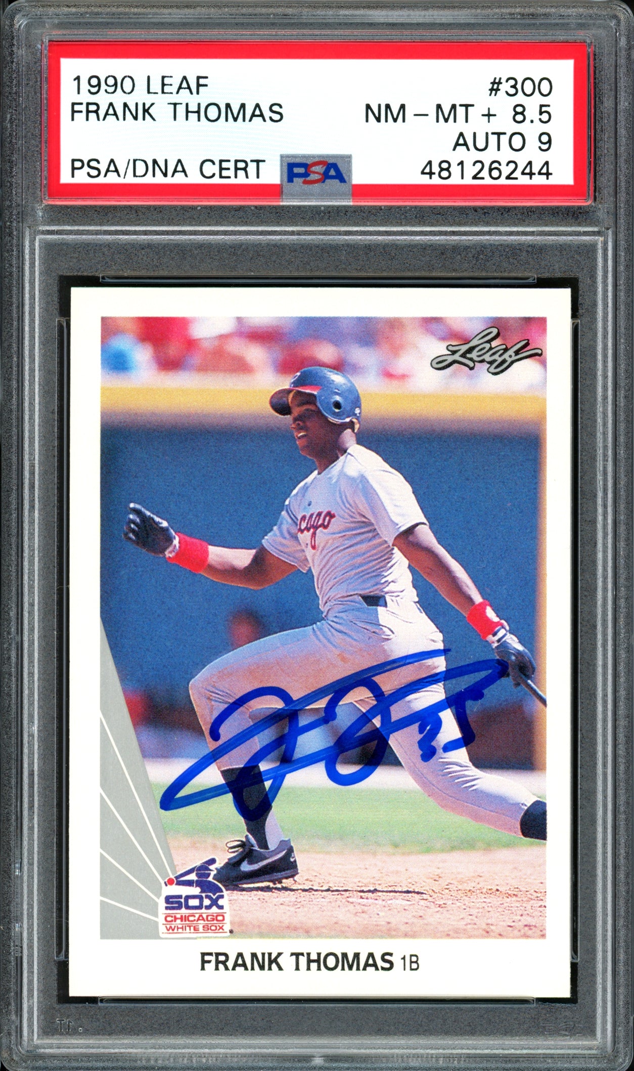 Frank Thomas Autographed 1990 Leaf Rookie Card #300 Chicago White Sox Auto Grade 9 Card Grade 8.5 PSA/DNA #48126244