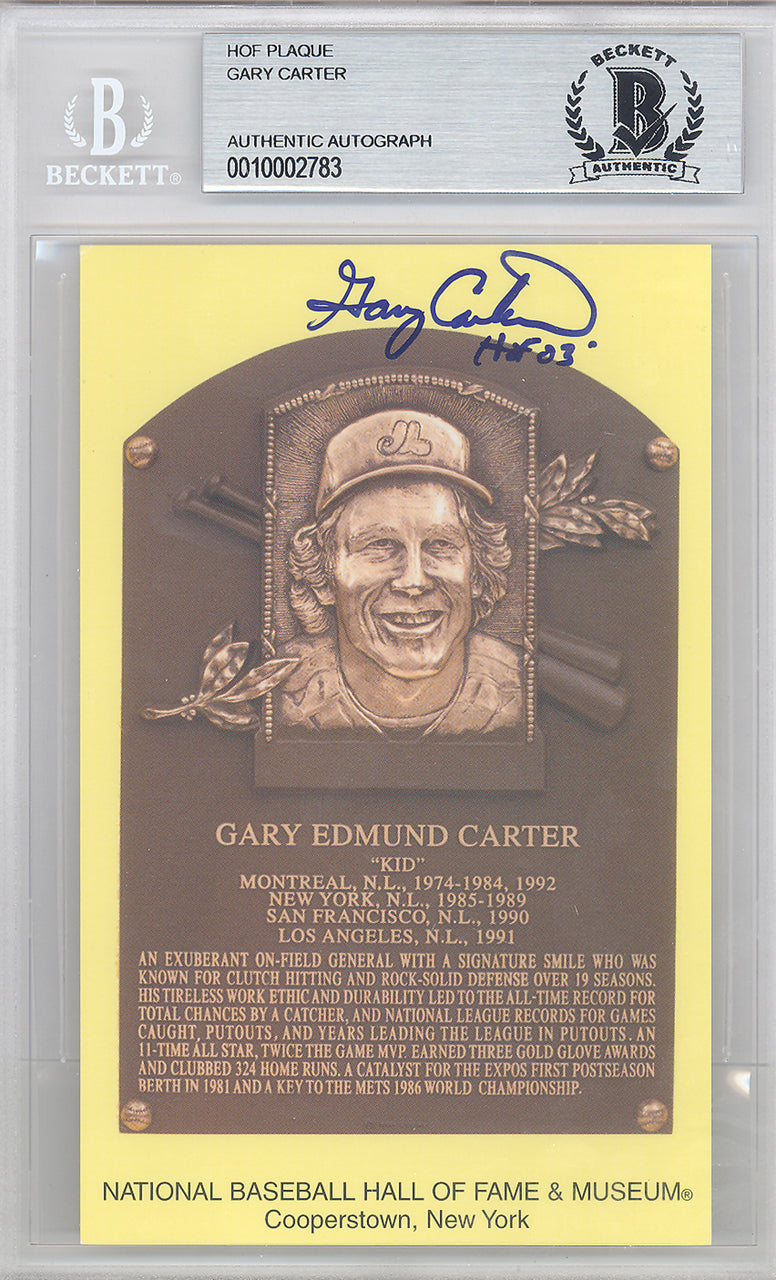 Gary Carter Autographed HOF Plaque Postcard Expos, Mets "HOF 03" Beckett BAS Stock #124890