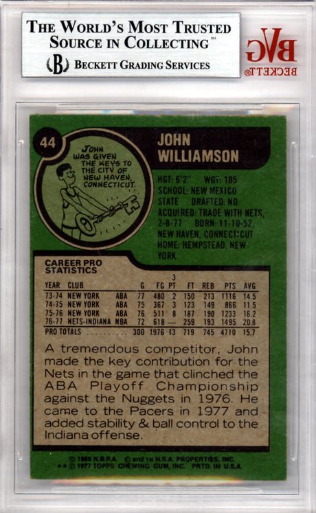 John Williamson Autographed 1977 Topps Card #44 Indiana Pacers Beckett BAS #10008925