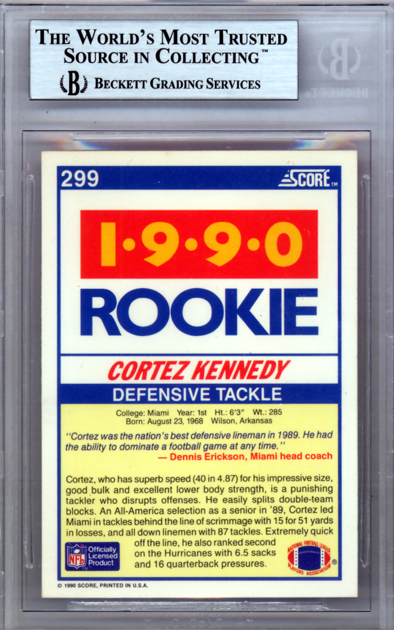 Cortez Kennedy Autographed 1990 Score Rookie Card #299 Seattle Seahawks Beckett BAS #10009593