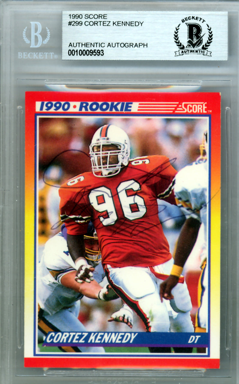 Cortez Kennedy Autographed 1990 Score Rookie Card #299 Seattle Seahawks Beckett BAS #10009593