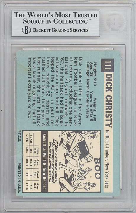 Dick Christy Autographed 1964 Topps Card #111 New York Jets Beckett BAS #10265640
