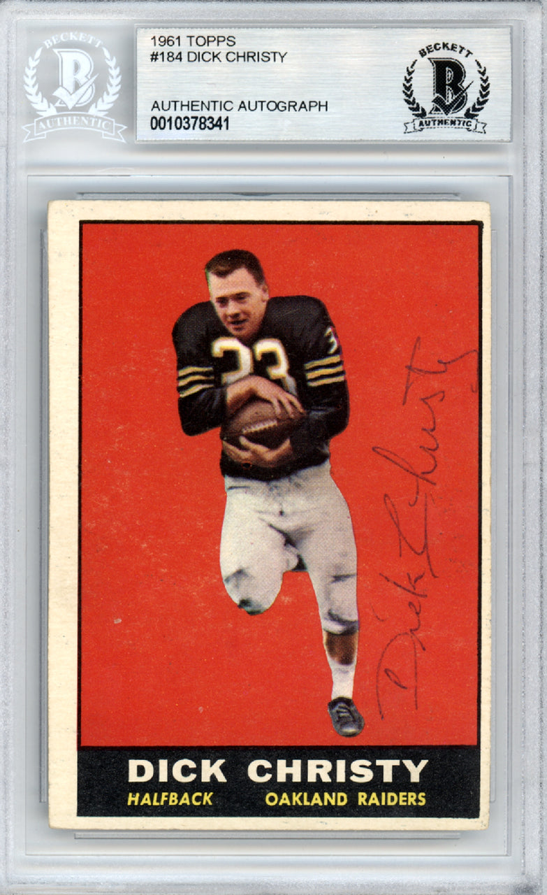 Dick Christy Autographed 1961 Topps Rookie Card #184 Oakland Raiders Beckett BAS #10378341