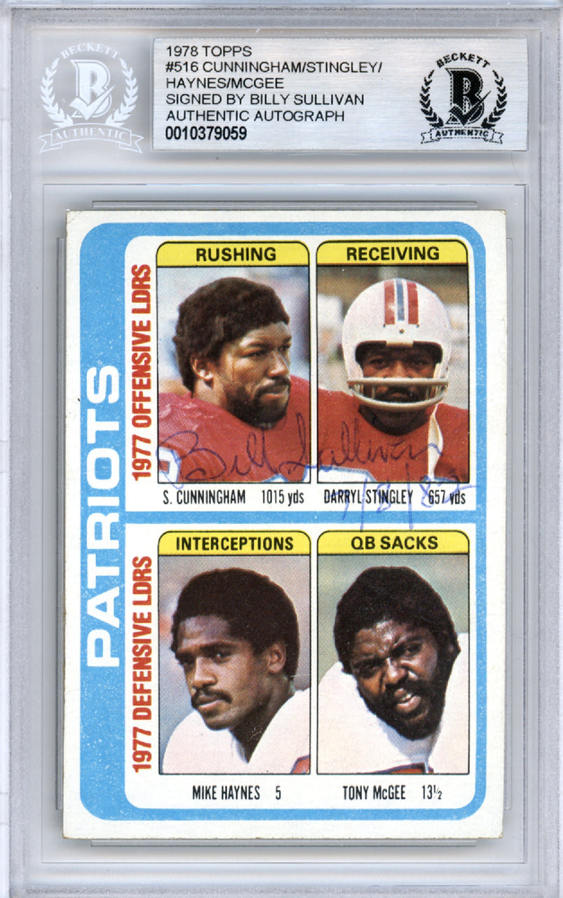 Billy Sullivan Autographed 1978 Topps Card #516 Boston Patriots Team Owner Beckett BAS #10379059