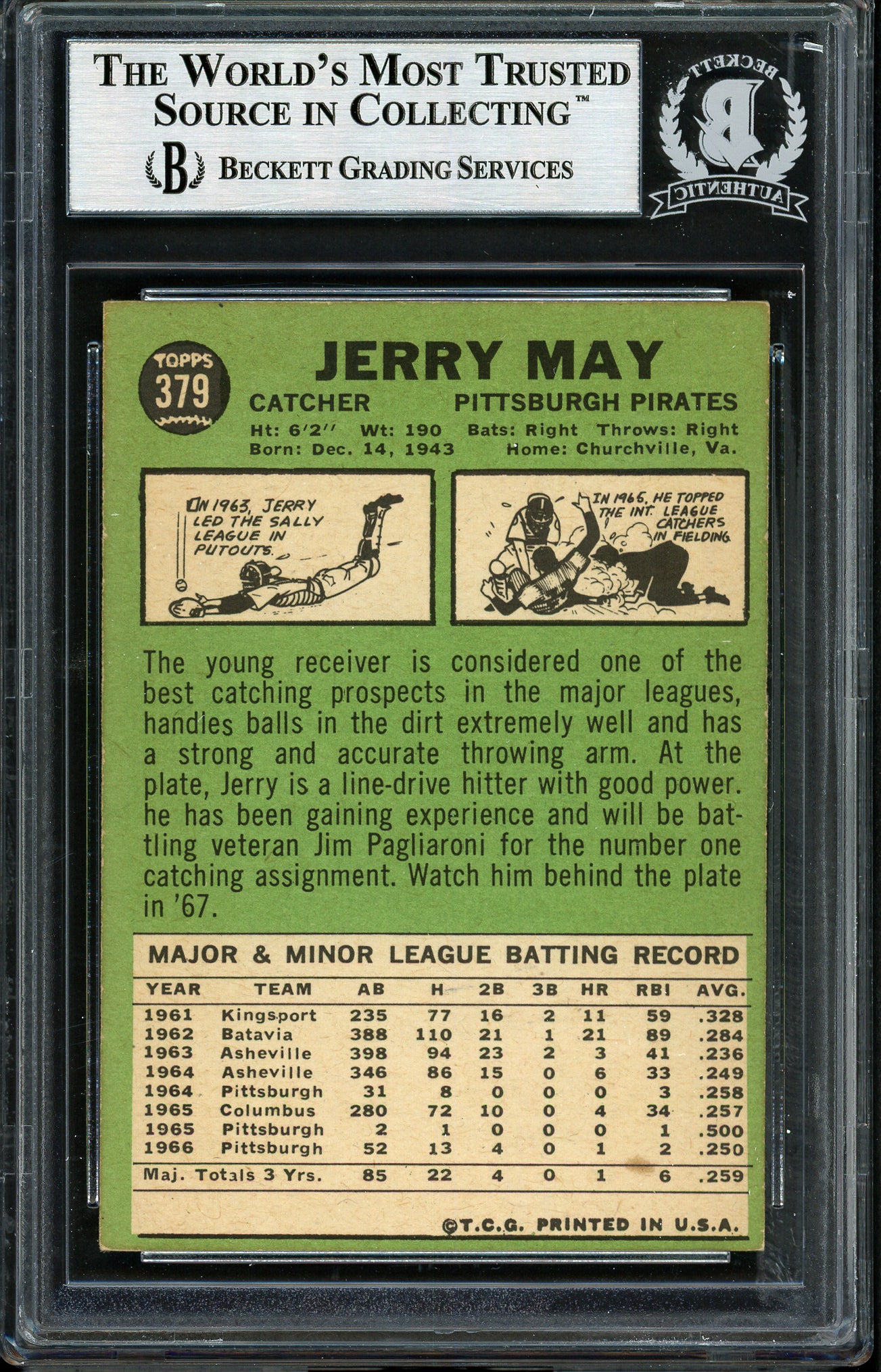 Jerry May Autographed 1967 Topps Card #379 Pittsburgh Pirates Beckett BAS #12409510