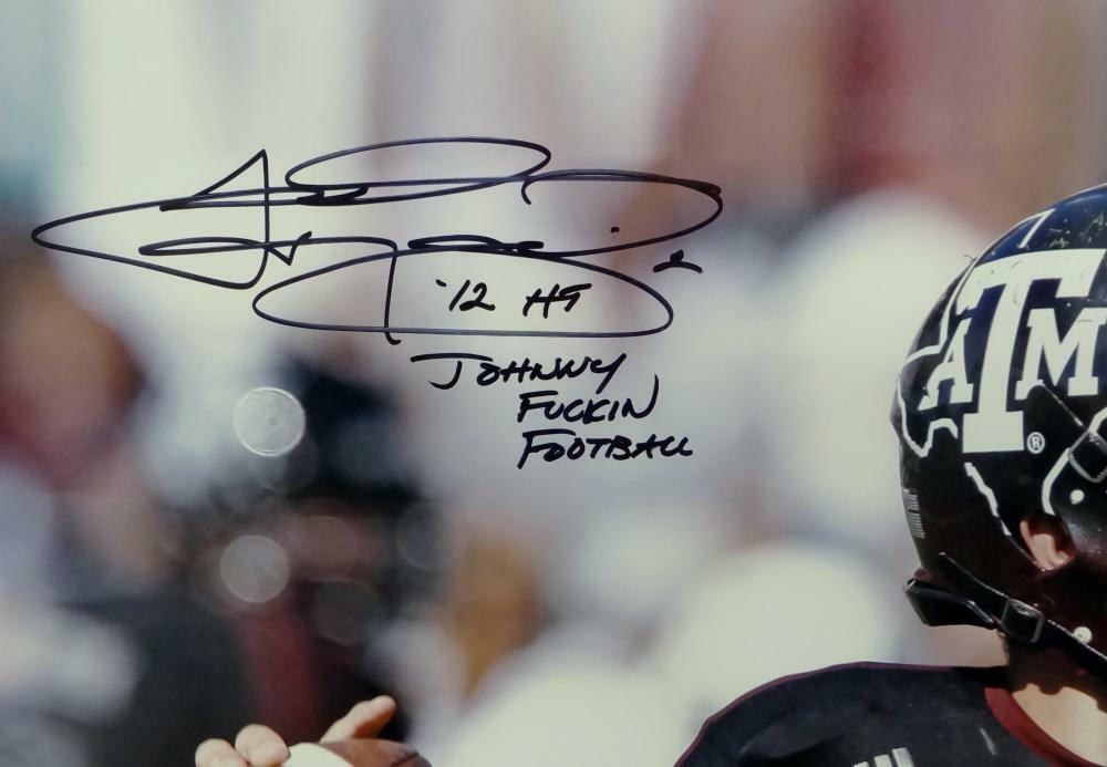 Johnny Manziel Signed Texas A&M 16x20 PF Photo Close Up w/ 2 Insc Beckett W Auth