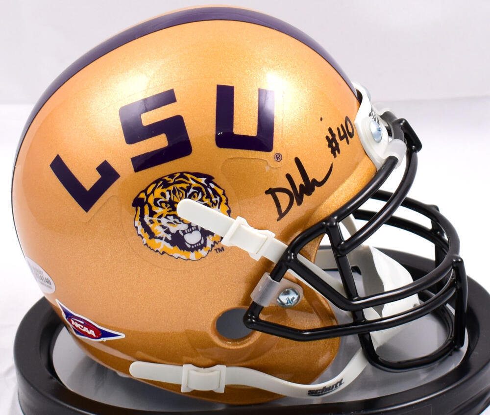 Devin White Autographed LSU Tigers Gold Schutt Mini Helmet- Beckett W *Black