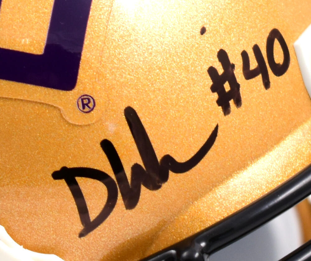Devin White Autographed LSU Tigers Gold Schutt Mini Helmet- Beckett W *Black
