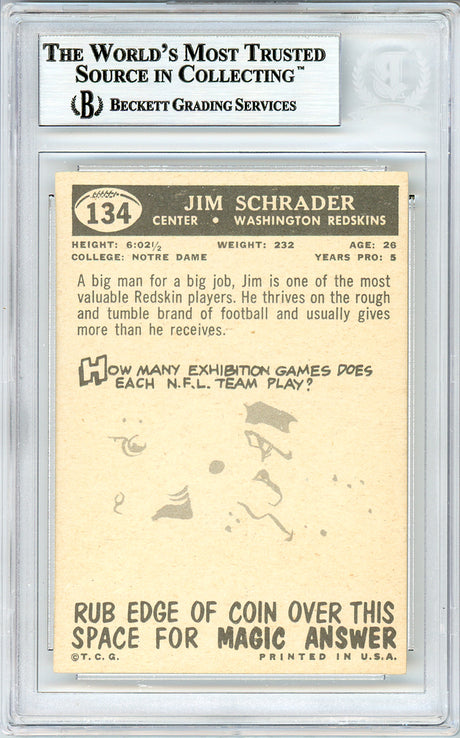Jim Schrader Autographed 1959 Topps Rookie Card #134 Washington Redskins Beckett BAS #10736611