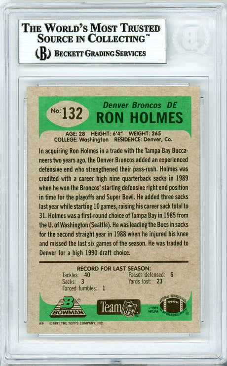 Ron Holmes Autographed 1991 Bowman Card #132 Denver Broncos Beckett BAS #10737271