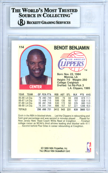 Benoit Benjamin Autographed 1989-90 Hoops Card #114 Los Angeles Clippers Beckett BAS #10739122