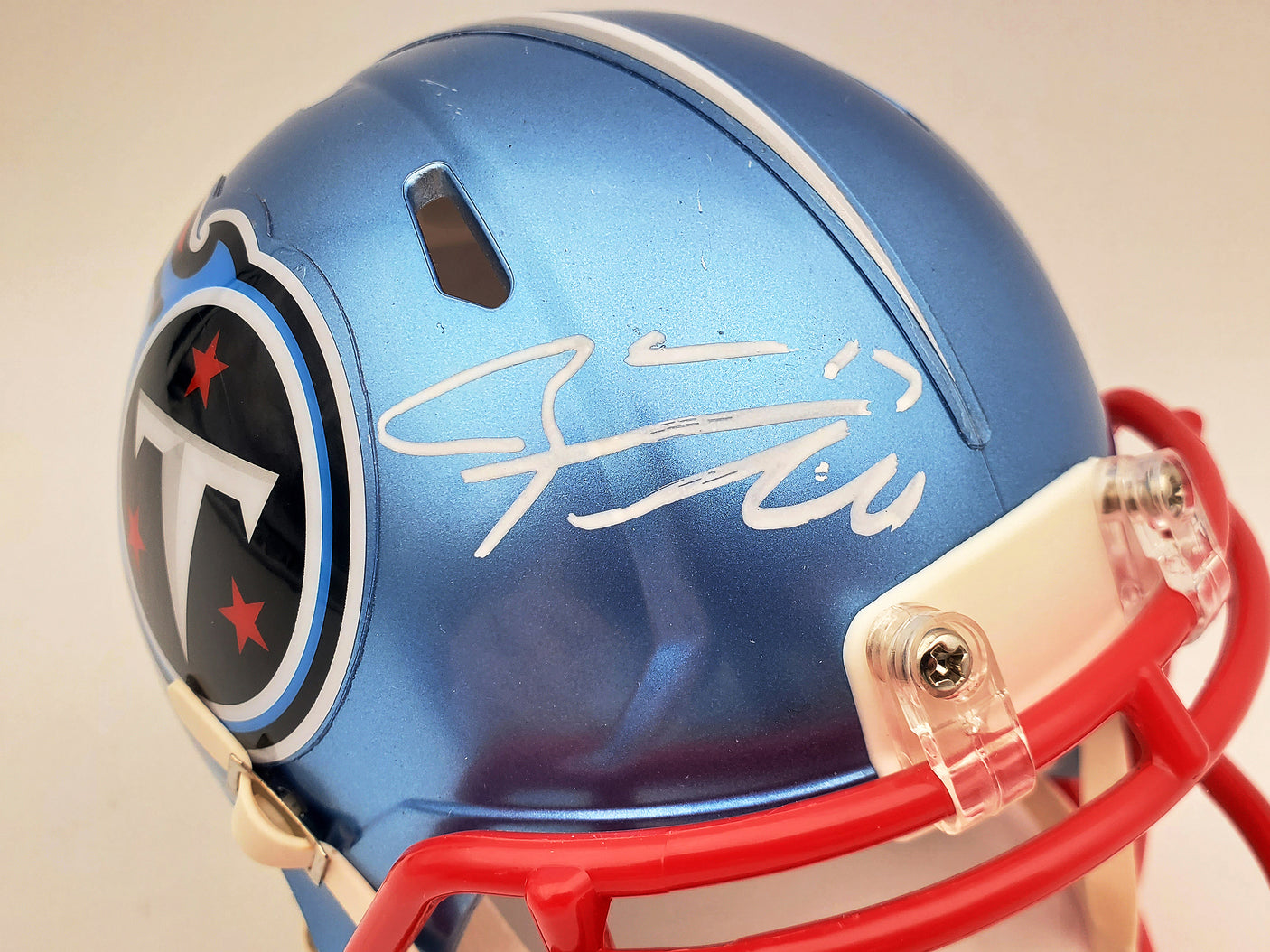 Ryan Tannehill Autographed Tennessee Titans Flash Blue Speed Mini Helmet Beckett BAS QR Stock #197225
