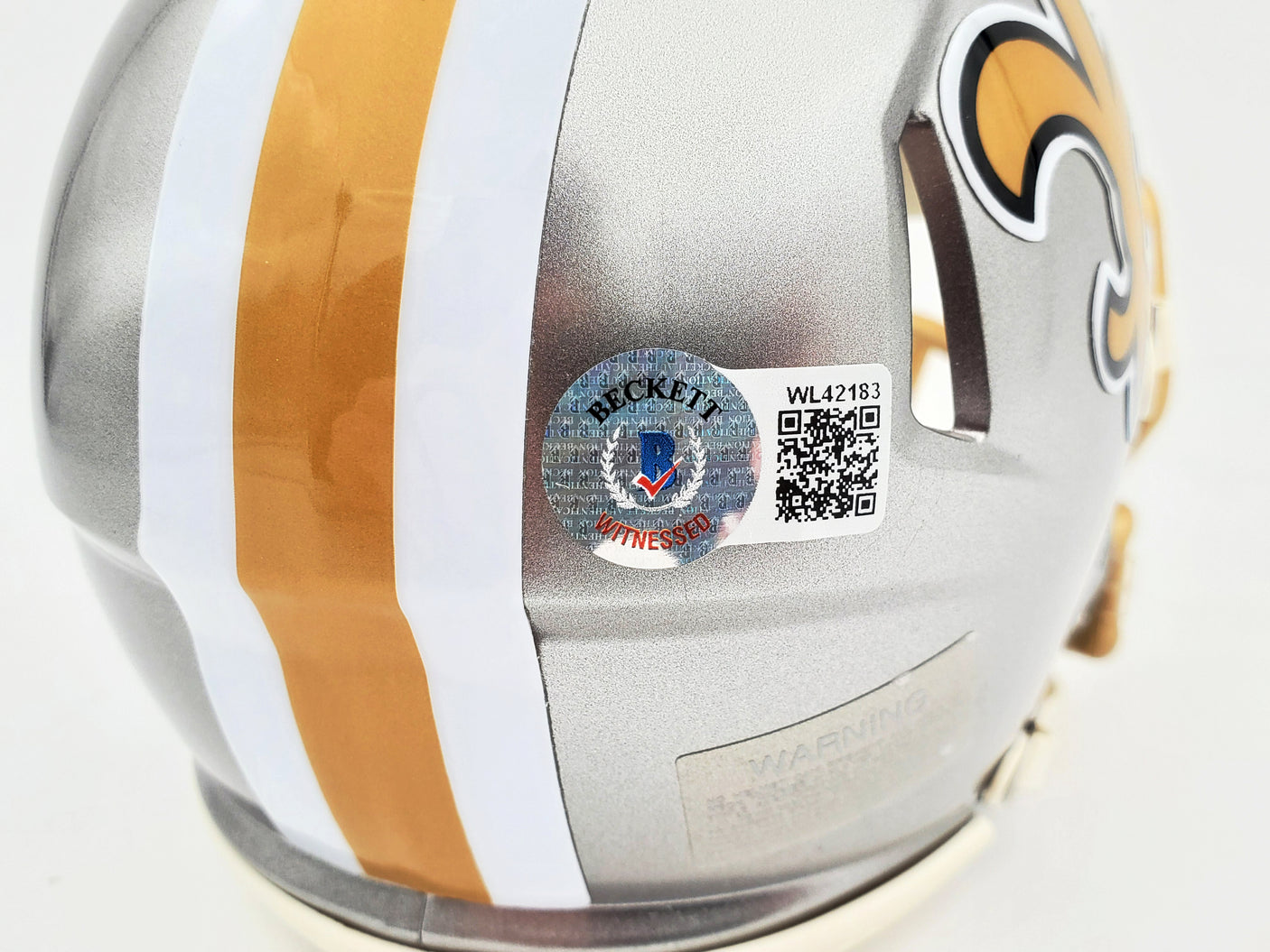 Drew Brees Autographed New Orleans Saints Flash Silver Speed Mini Helmet "SB XLIV MVP" Beckett BAS QR Stock #197458