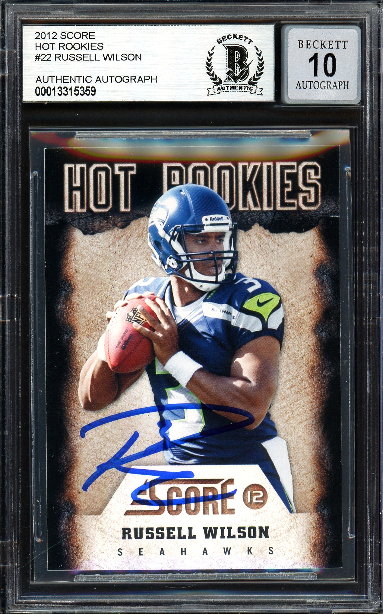 Russell Wilson Autographed 2012 Score Hot Rookies Rookie Card #22 Seattle Seahawks Auto Grade Gem Mint 10 Beckett BAS #13315359