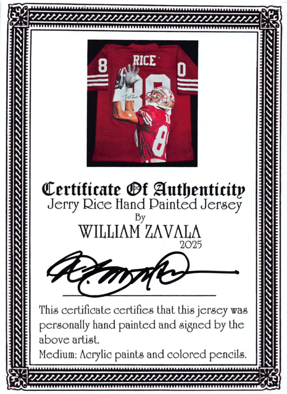 Jerry Rice Signed Hand Painted LE 1/1 By William Zavala Framed Jersey Fanatics