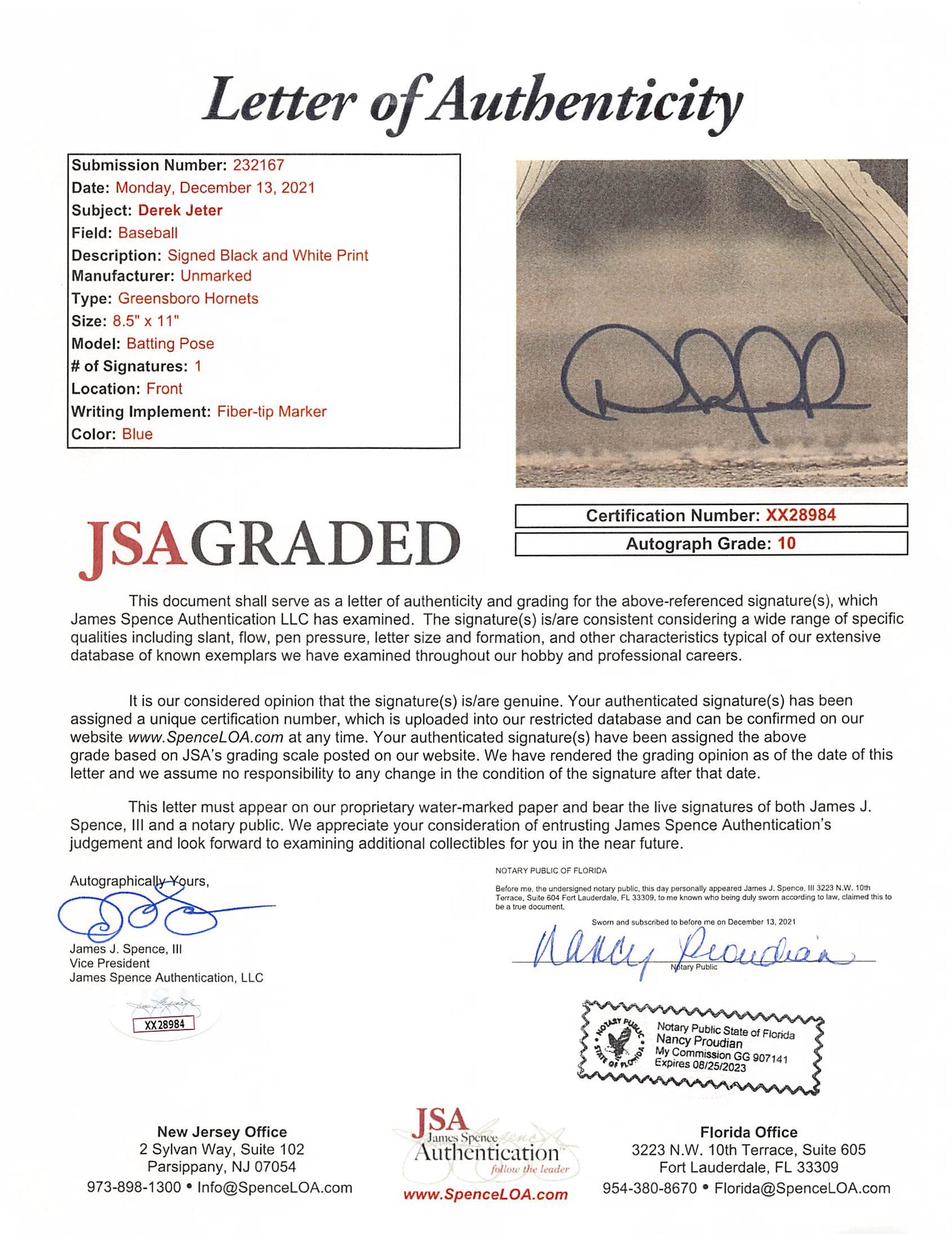 Yankees Derek Jeter Signed 8x10 Minor League Team Issued Photo Auto 10! PSA Slab