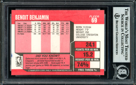 Benoit Benjamin Autographed 1989-90 Fleer Card #69 Los Angeles Clippers Beckett BAS #11317889
