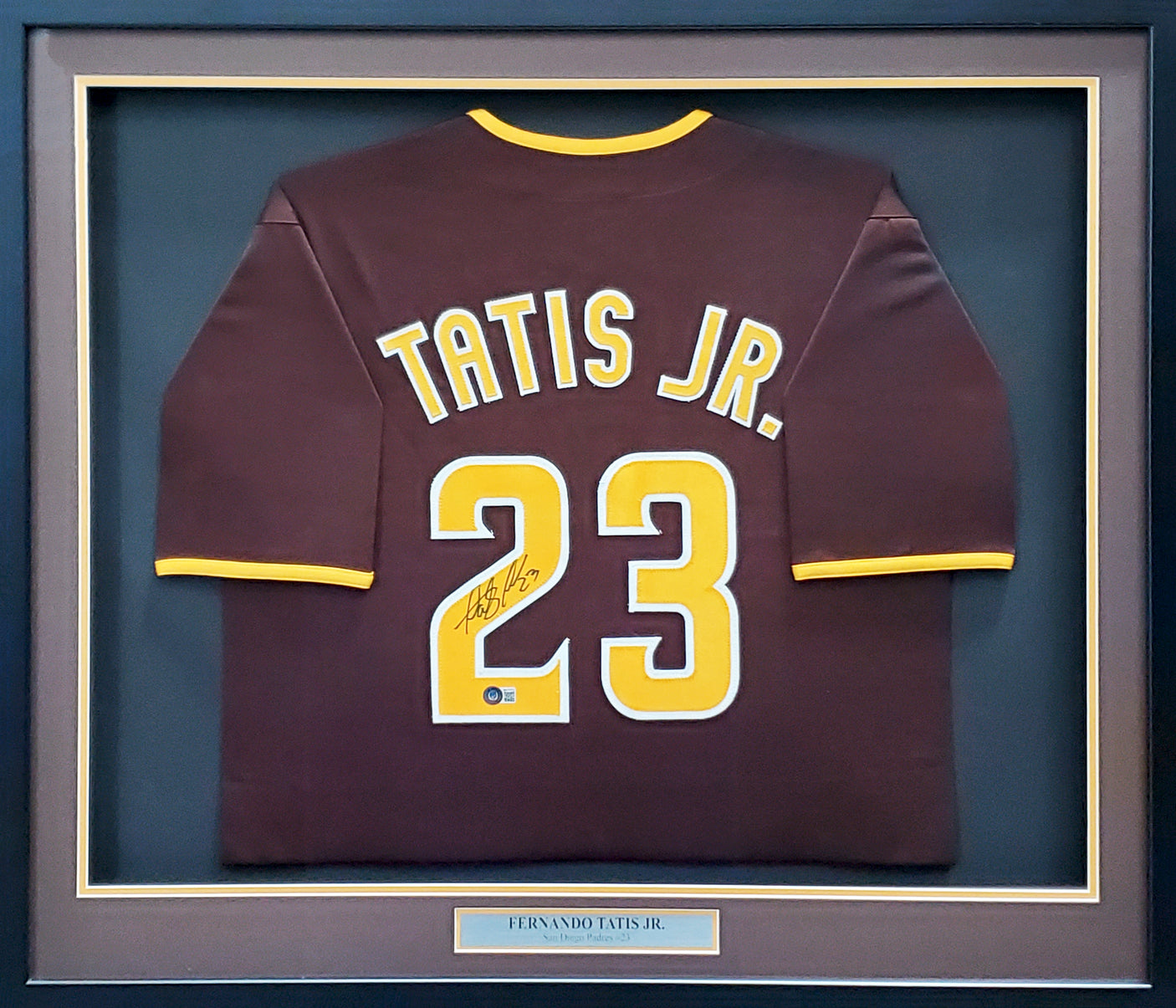 San Diego Padres Fernando Tatis Jr. Autographed Framed Brown Jersey Beckett BAS Stock #200418