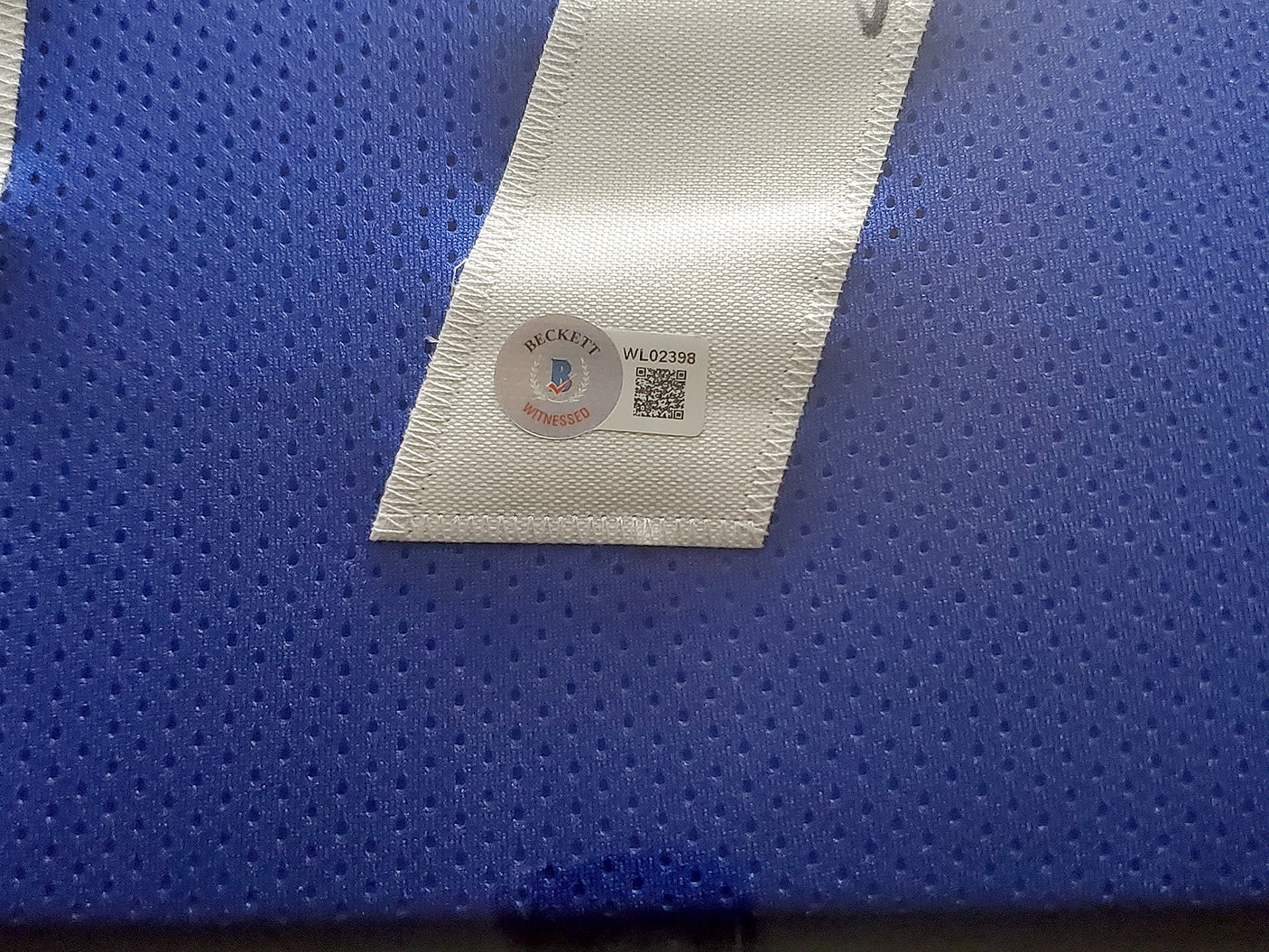 Seattle Seahawks Shaun Alexander Autographed Framed Blue Jersey Beckett BAS Stock #200433