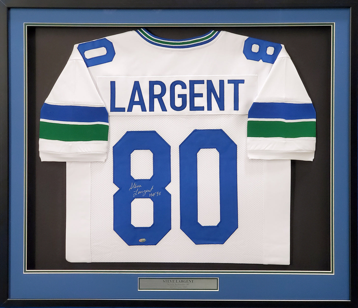 Seattle Seahawks Steve Largent Autographed Framed White Jersey "HOF 95" MCS Holo Stock #200436