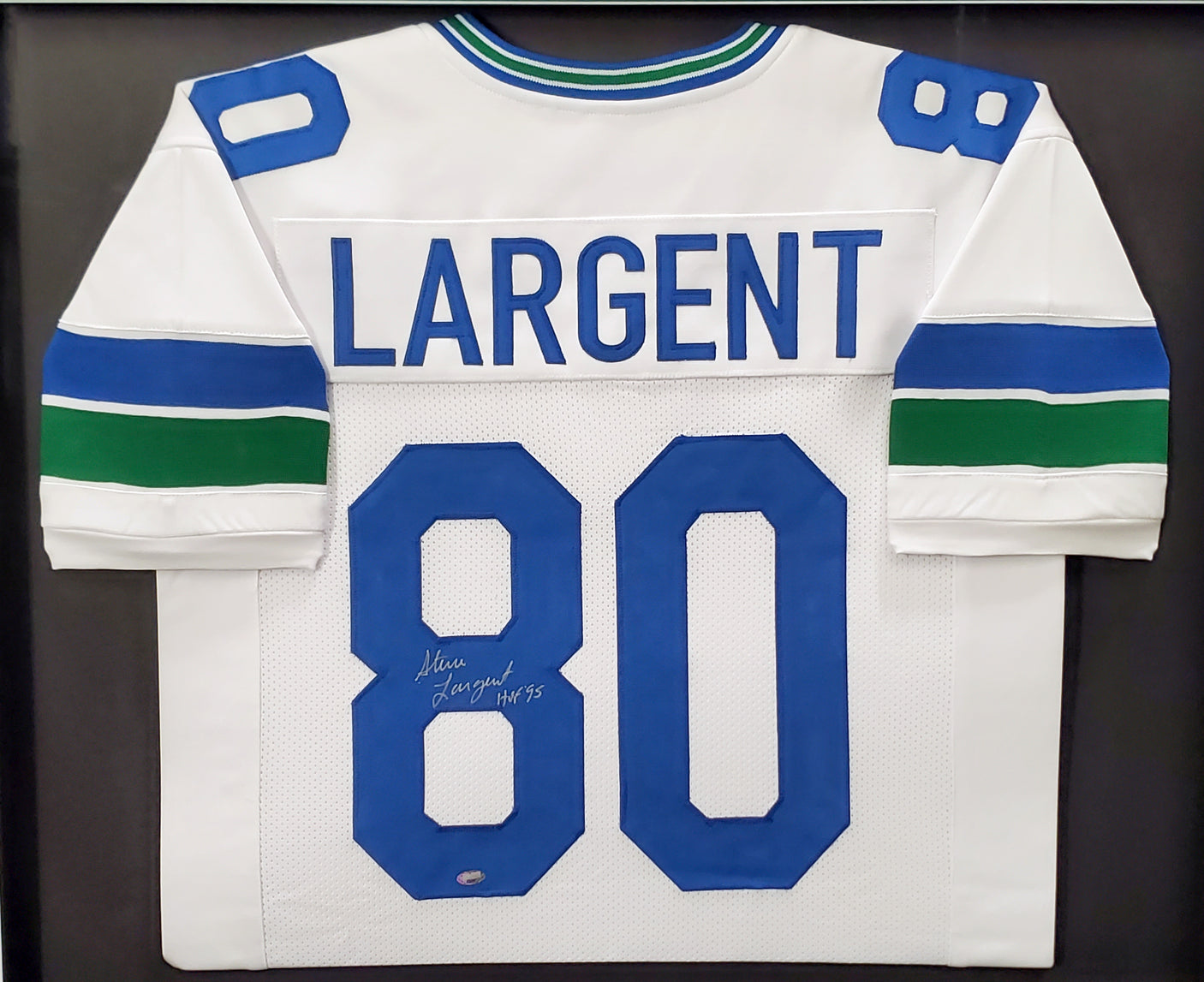 Seattle Seahawks Steve Largent Autographed Framed White Jersey "HOF 95" MCS Holo Stock #200436