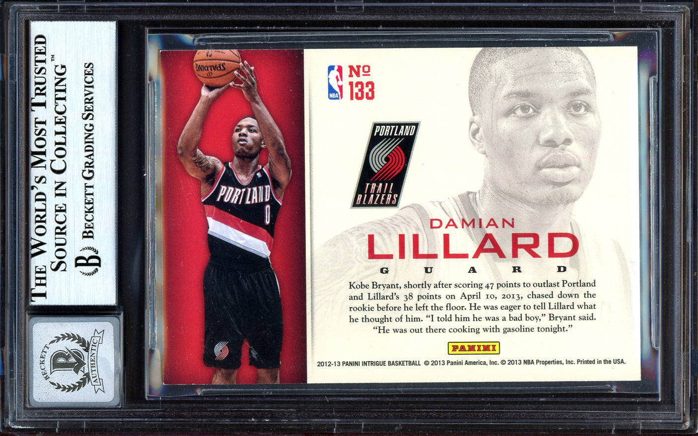 Damian Lillard Autographed 2012-13 Panini Intrigue Rookie Card #133 Portland Trail Blazers Auto Grade Gem Mint 10 Beckett BAS #13605403